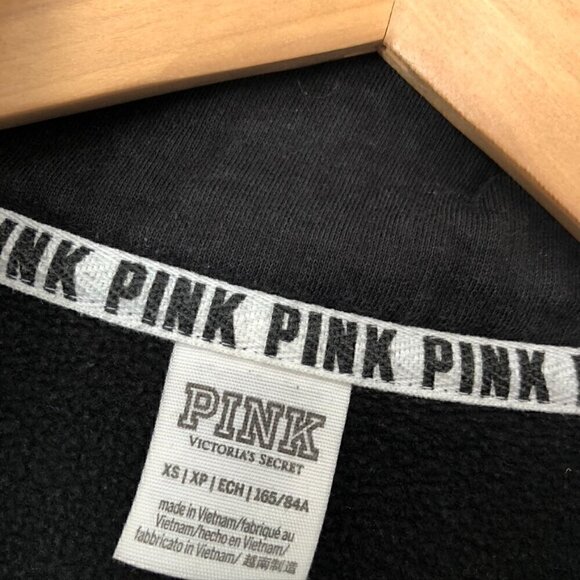PINK VS VICTORIA'S SECRET Black White Gray Colorblock 1/4 Zip Logo Sweatshirt XS - Picture 3 of 6